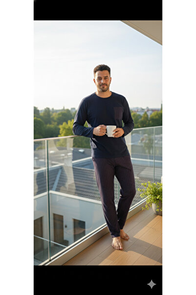 Lunaberry Σετ ανδρικής πιτζάμα Groom καρό με τύπωμα ,Μακρυμάνικο,Με τσέπες, ε...