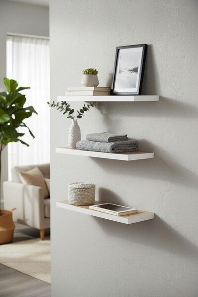 SürLaz 3'Lü Set Duvar Rafı Uçan Raf 45x11 Dekoratif Raf