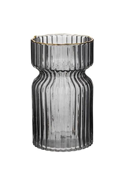 AB HOMES Decorative Vase Black Smoked Glass with Gold Rim, Ø11.5x20 cm – Eleg...