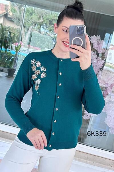 İnce Topuk Floral Embroidered Knitwear Cardigan 6K339