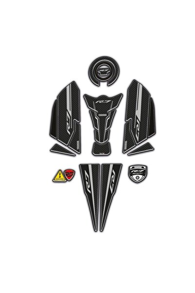 Redline Grafik Yamaha R7 Uyumlu Tank Pad Yan Pad ve Kuyruk Seti Full Karbon G...
