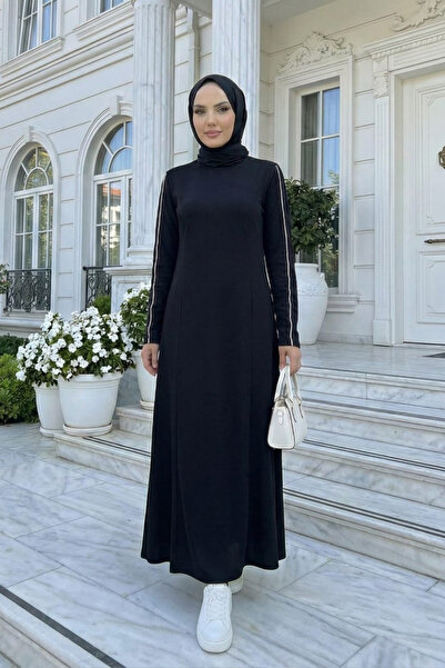 Hb Harma Time Butik Women's Sleeve Striped Detail Crystal Fabric Hijab Dress