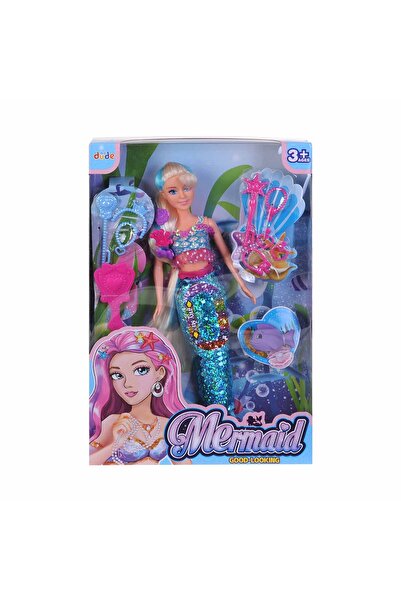 hak-iş oyuncak Işıltılı Pul Deniz Kızı Bebek ve Aksesuarları Seti 29 cm - Mavi