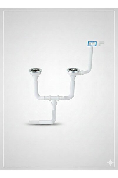 YAPI KALİTE Çift Kafalı Taşmalı Çöpmak Evye Sifonu Beyaz