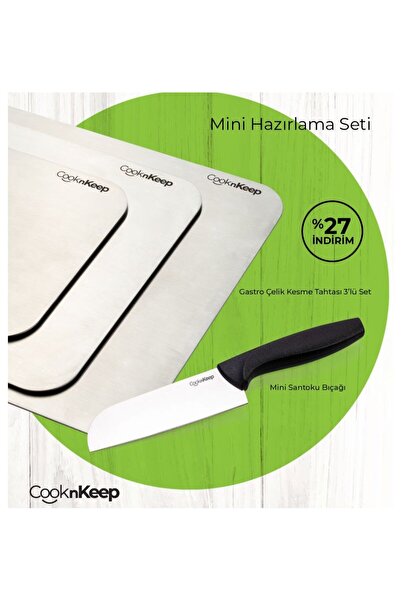 CooknKeep Gastro çelik kesme tahtası 3lü ve mini sandoku bıcagı