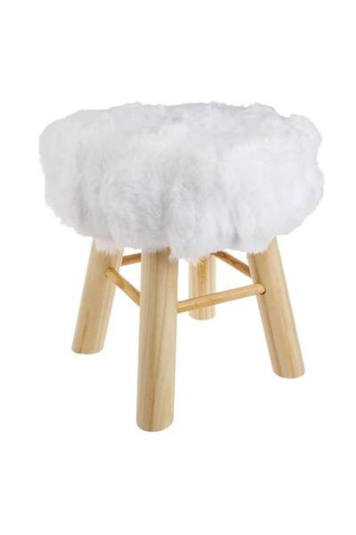 AB HOMES Stool with White Faux Fur, Ø32x34 cm – Cozy Decorative Piece