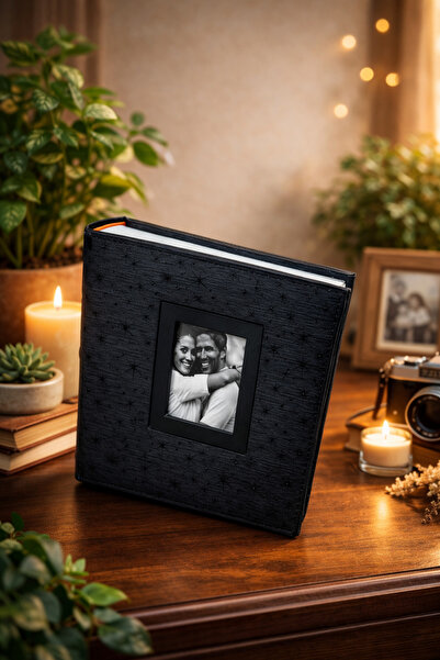 NRCN ألبوم صور مربع 23×23 سم – 10×15 أسود مذهب / مخيط من جهة واحدة يتسع لـ 20...