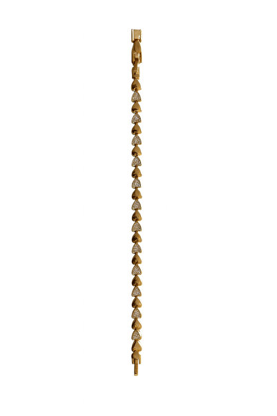 Kalp Figürlü Taşlı Gold Çelik Bileklik
