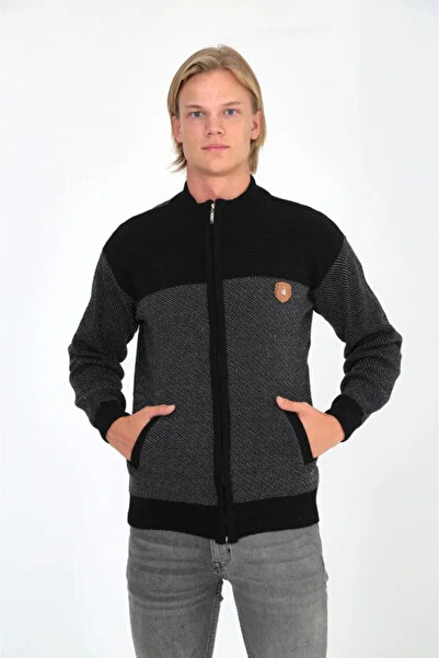 GENCULUS Men's Zippered Knitwear Cardigan High Collar, Pockets, Casual Stylish Comfortable Fit Knitwear Black