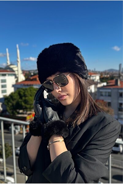 Mollycrush طقم قبعة قطيفة وقفازات جلدية |   شتوي أنيق