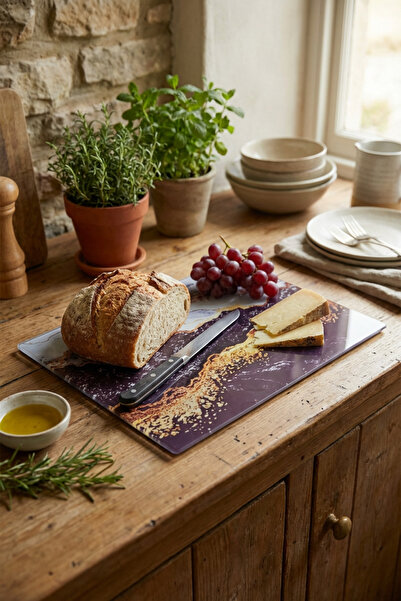 MAKRİ HOME Marble Patterned Glass Cutting Board |   25 X 35 cm