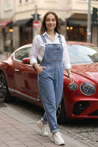 Hb Harma Time Butik Women's Denim Blue Jumpsuit with Suspender Pocket Detail