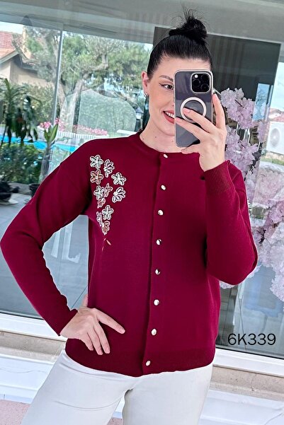 İnce Topuk Floral Embroidered Knitwear Cardigan 6K339