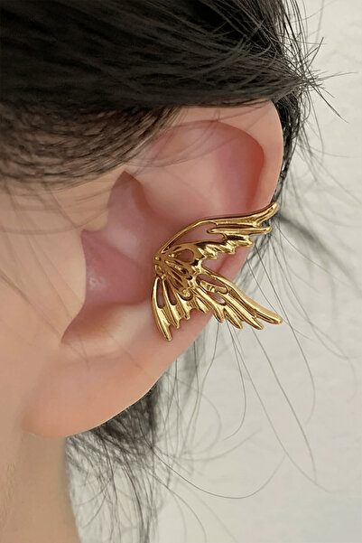 TAKIŞTIR Altın Renk Kelebek Figürlü 14K Altın Kaplama TX Ear Cuff (Tek)