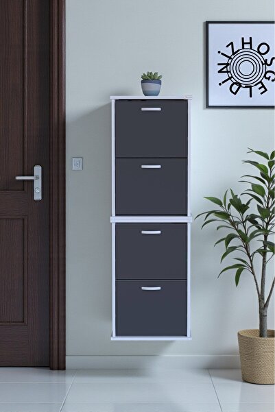 Eliusta Slim 4 Düşer Kapaklı 52 cm Antrasit Asma Ayakkabılık Kapı Önü/Antre 5...
