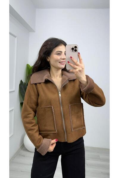 TUNAM BUTİK معطف من جلد الغزال الأسود اللامع لعام 2027