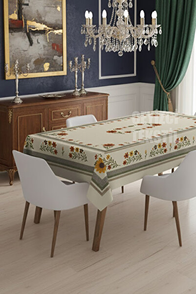 Çt Çeyizci Tekstil Față de masă, față de masă cu flori imprimate digital, cu model, rezistentă la pete, 120x160cm