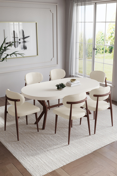 BY ORHAN GÜZEL BOHEM POLO MUTFAK MASASI TAKIMI 6 KİŞİLİK AHŞAP GÖRÜNÜMLÜ METAL