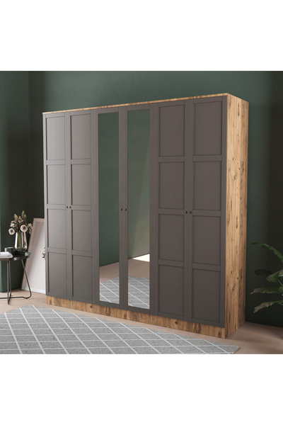 Teen & Bright TOPRAK 6 KAPAKLI EKO BAZALI GARDIROP - MDF KAPAK