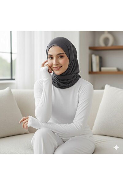 LADY HAZAL Beyaz Parmak Detaylı Dar Kalıp Pamuklu Kumaş Tesettür Bluz Hzlrbnd...