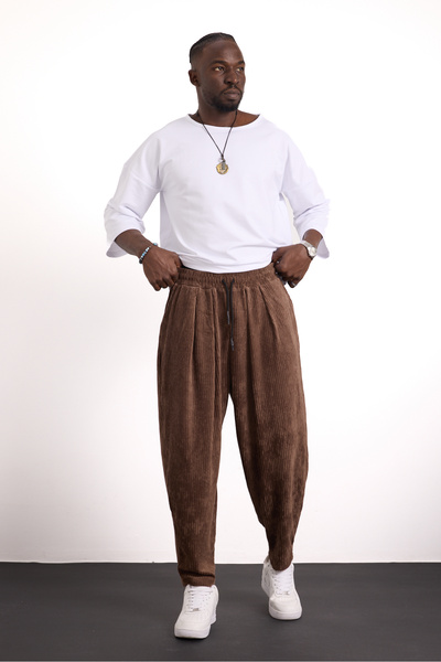 Superbluemexico Unisex Relaxed Fit Original Design Pleated Velvet Trousers