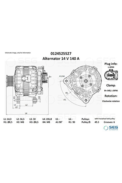 SEG Automotive Generator / Alternator Audi A1/A3 Seat Altea/Ibiza 4/Leon