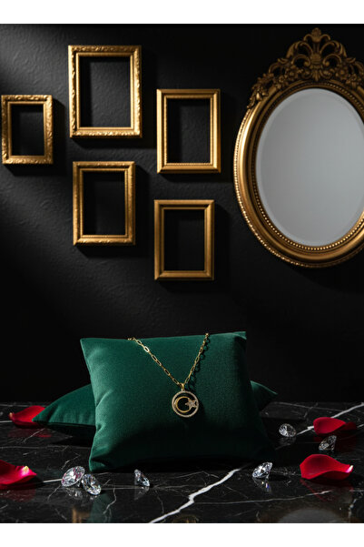 MAISON GLOWEN قلادة من الفولاذ الذهبي على شكل نجمة القمر