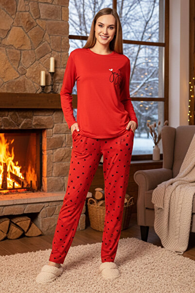 REMSA Women's Heart Pattern Saphire Pajama Set 0534 Red