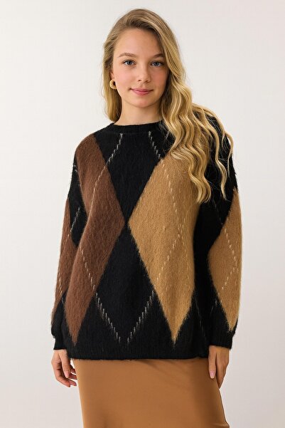 DEMİRBEY TEKSTİL سترة نسائية محبوكة كبيرة الحجم منقوشة بالألماس