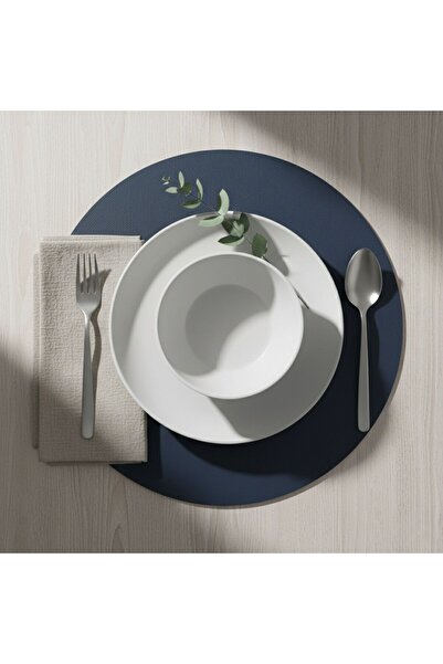 Grand Fine Art 2 Adet Lacivert Deri Amerikan Servis Supla Yuvarlak 33x33-Kolay Silinebilir Supla