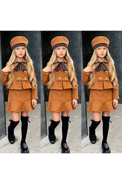 KOKOŞ BEBEK Girl's Kokoş Nubuck Skirt – Jacket – Hat Set - Age 3/14 -31587