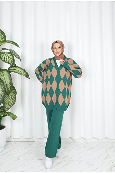 NİSUM MODA Diamond Patterned Knitwear Set
