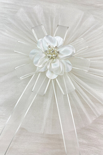 ZEYMERADE Broşlu Beyaz Konvoy Süsü, 1 Adet Gelin Damat Bohça Çeyiz Düğün Nişa...