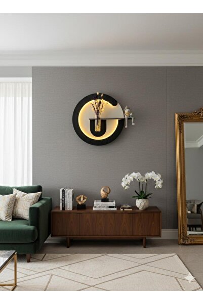 SERENGETI ART PRİMULA AHŞAP PİLLİ LEDLİ İSKANDİNAV TARZI SALON DUVAR RAFI MOD...