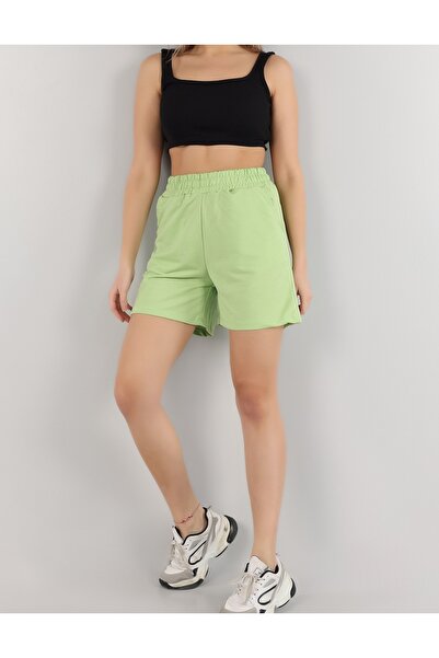 Generic Brand Women's Green Shorts with Pockets and Elastic Waistband, Two St...
