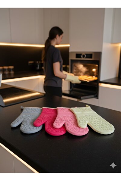 VENETTO قفاز فرن من السيليكون مقاوم للحريق وغير لاصق ومغطى بالقماش من الداخل (قطعة واحدة) يتم إرسالها بألوان مختلطة