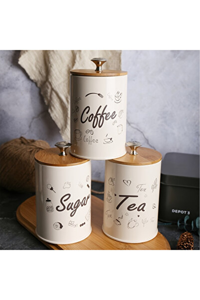 YINZUO مجموعة علب القهوة والشاي والسكر – حاويات تخزين معدنية للمطبخ مع أغطية خشبية