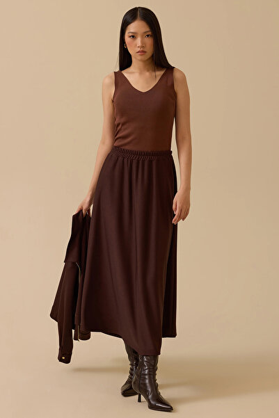 SEÇİL تنورة نسائية بخصر مطاطي 1011 بني