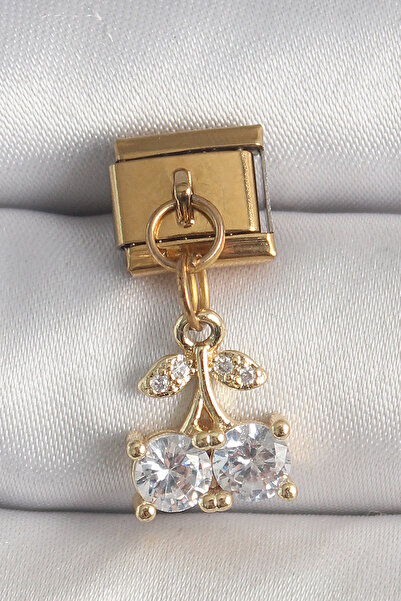 Lisinya 316L Steel Gold Color Dangle Zircon Stone Cherry Model Nomination Cha...