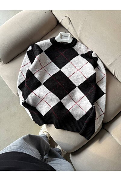 ONUR ERBİL MODA Erkek Baklava Desenli Modern Tasarım Çift Nakış Triko Kazak