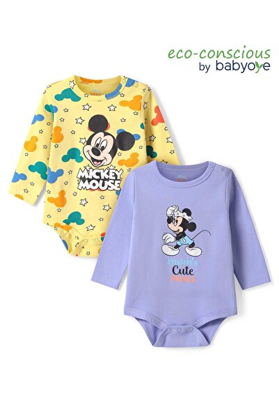 Babyoye Disney ملابس داخلية قطنية بأكمام طويلة بنقشة ميكي ماوس (عبوة من قطعتي...