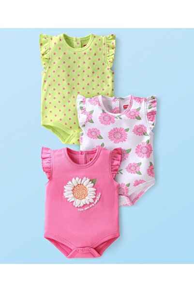 Babyhug ملابس أطفال قطنية 100% بأكمام مكشكشة ونقاط بولكا مطبوع زهور (عبوة من ...