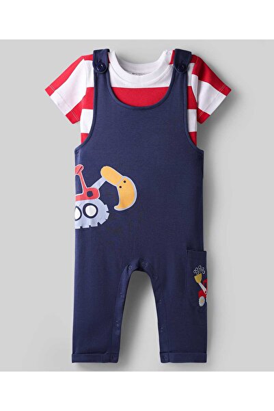 Bonfino 100% Cotton Half Sleeve Printed Dungaree Striped T-Shirt - Navy Blue,...