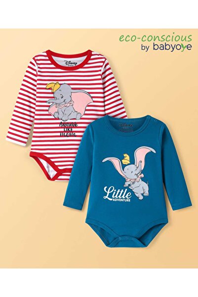 Babyoye Disney Interlock Knit Full Sleeves Striped & Dumbo Printed Onesies (P...
