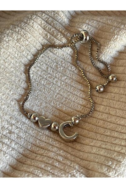 bijoux uniques سوار قابل للتعديل على شكل قلب مع حرف C