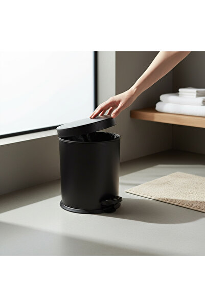 İSAOĞLU YAPI سلة مهملات سوداء غير لامعة مع دواسة من الفولاذ المقاوم للصدأ وإغلاق بطيء