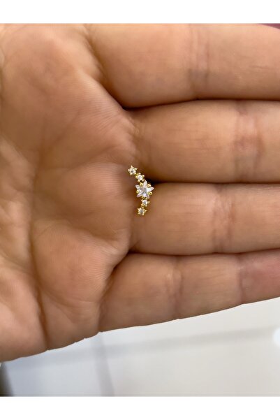 Hicrans Takı YILDIZLI TAŞLI GOLD RENK HELİX TRAGUS KÜPESİ