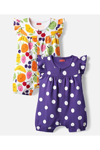 Babyhug جمبسوت قطني 100% بأكمام قصيرة، بتصميم منقط وطبعة استوائية، عبوة من قط...