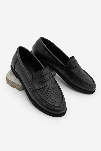 Marjin Women's Loafer Moccasin Patterned Casual Shoes Asgin Black