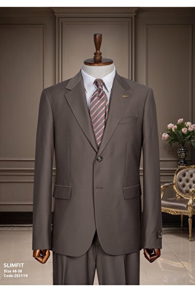 ilayda emir Regular Fit, Swallow Tail Collar, Two Buttons, Men's Suit, Brown